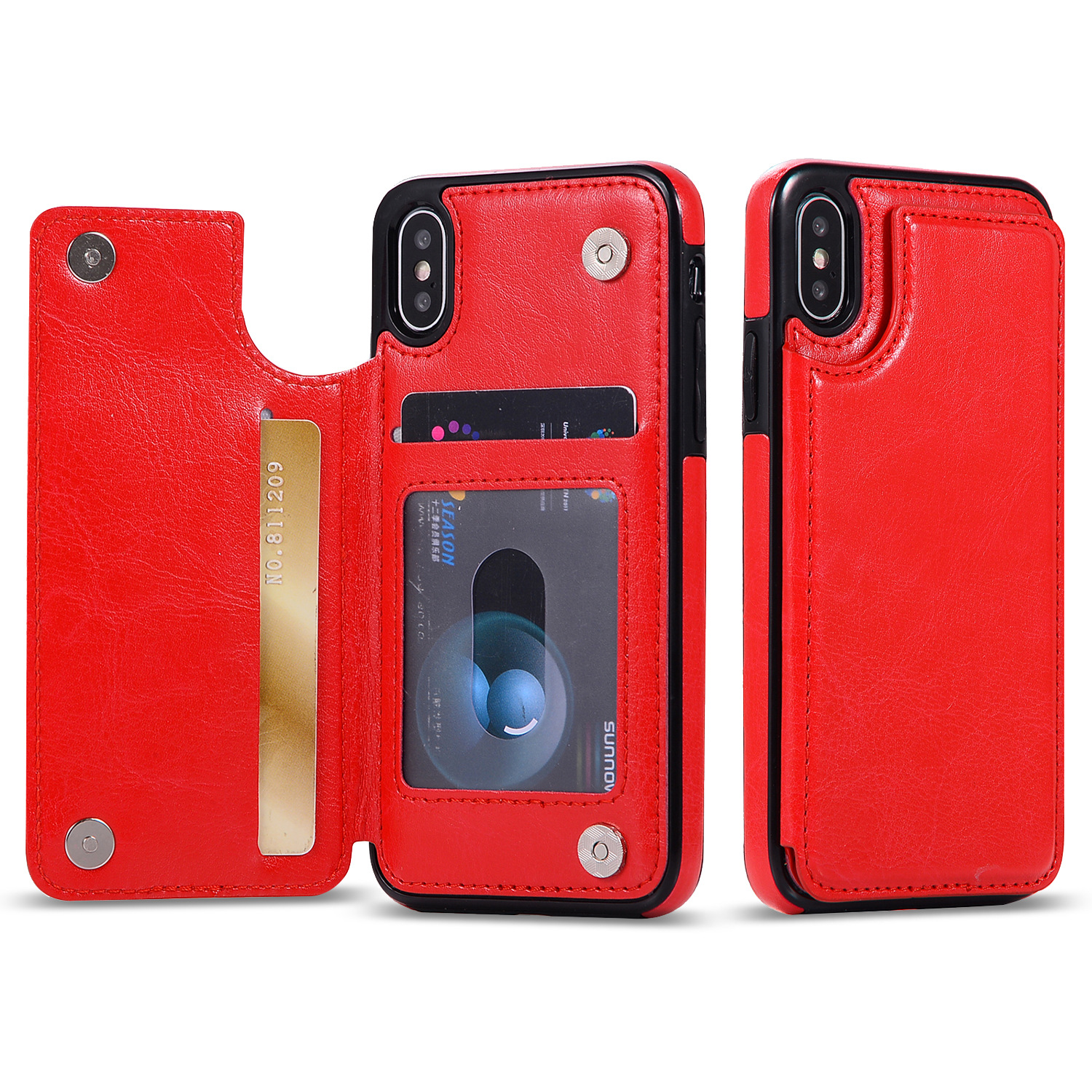 iPHONE XS Max Flip Book Leather Style Credit Card Case (Red)